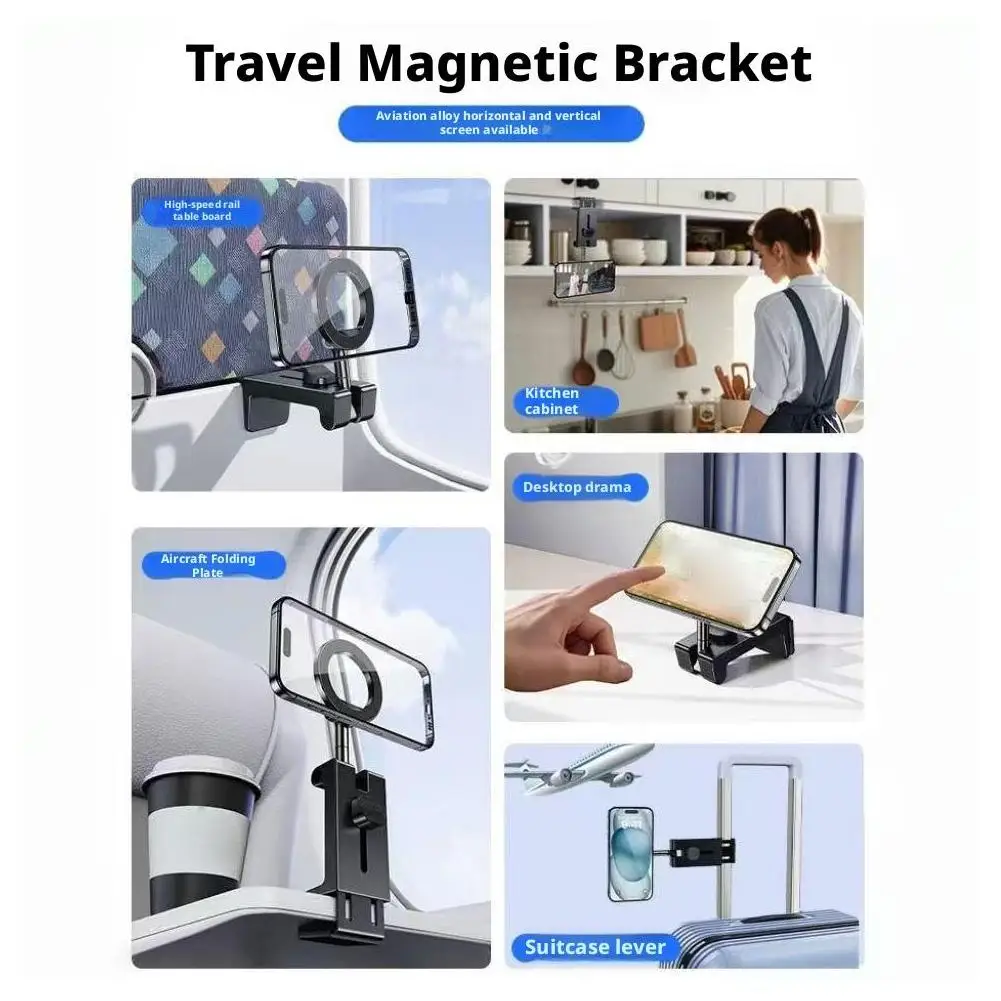 

Phone Holder For Travel Airplane Portable Travel Train Seat Phone Stand Adjustable Rotating And Foldable Magnetic Phone Hol F6O3
