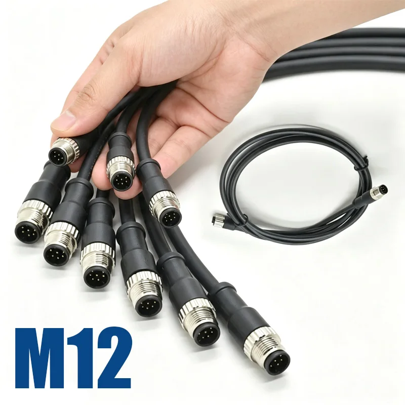 M12 A-type 2 3 4 5 6 8 Pin Aviation Plug Connector Male Female Sensor Straight Head Plug with 0.2-10M PVC Waterproof Signal Line