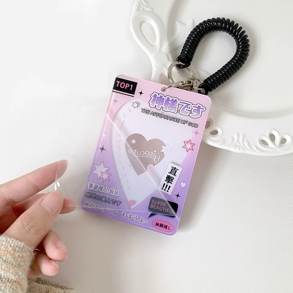 3 Inch Photocard Holder Idol Photo Card Holder With Chain Photo Sleeve Pendant PVC Cover Holder Text Elastic Rope Card Sleeve