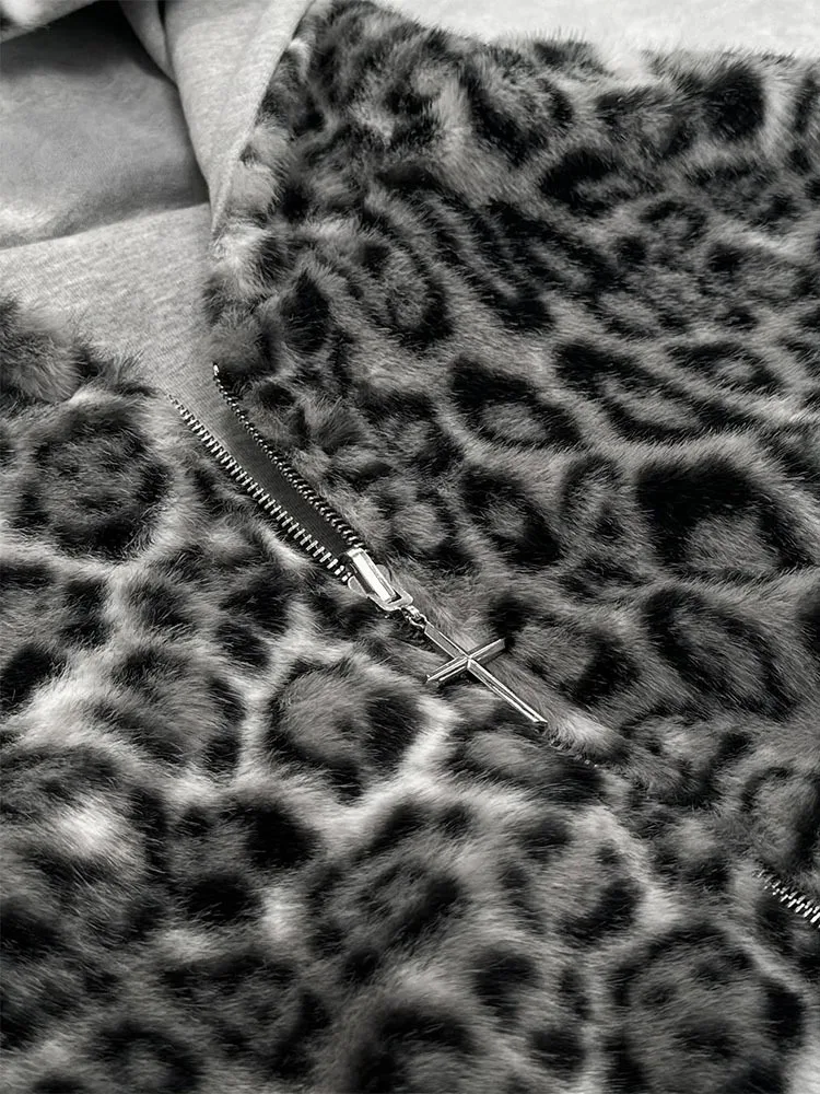 2025 feminino retro leopardo zip hoodie dupla face impressão gráfica oversized streetwear solto ajuste outono inverno pulôver ousado