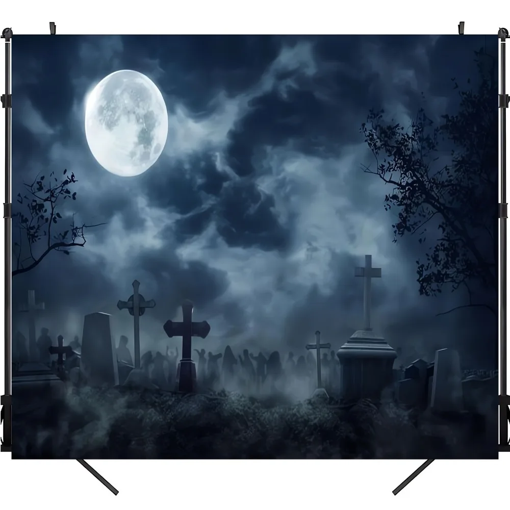 Background Full moon spooky dark night Cemetery Halloween Background Zombie party Background Halloween party banner