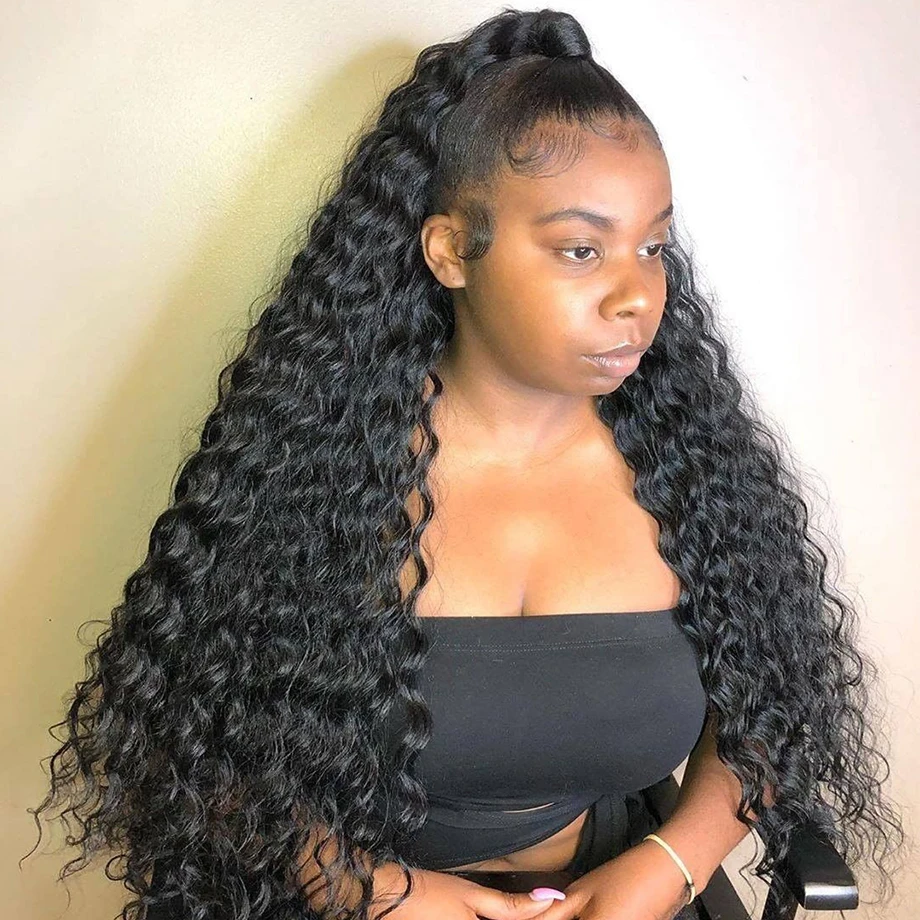 13x4 Deep Wave HD Transparent Lace Front Wig 24 28 Inch 200 Density Pre Plucked Natural Hairline Brazilian Remy Human Hair Wigs For Black Women