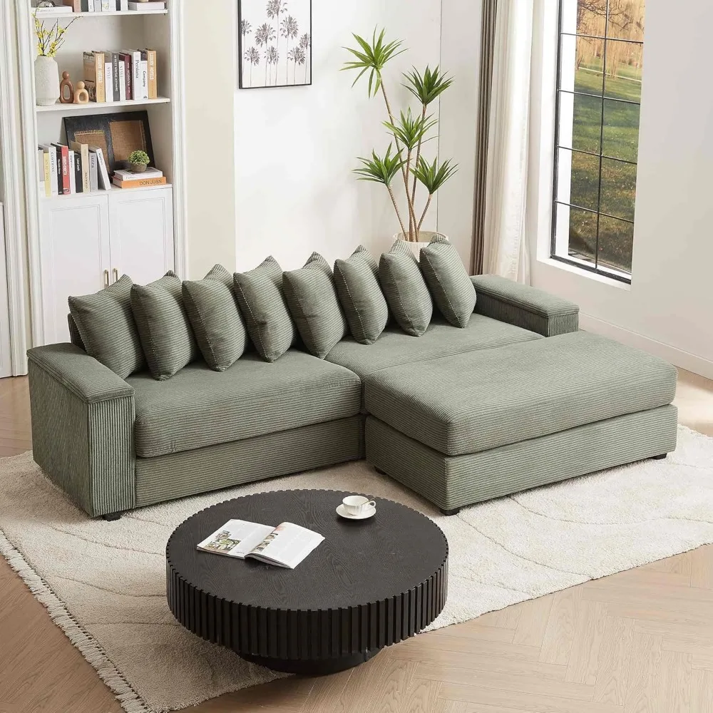 

104'' Modern Sectional Sofa, L-Shaped Corduroy Couch with Ottoman, Storage Arm, Chaise Daybed, Extra-Wide Oversized Lounge