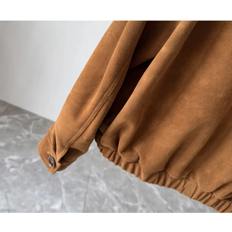 Cappotti da giacca in pelle di capra di livello A importati marrone retrò per donna 2025 Autunno Casual allentato corto per bambini in pelle scamosciata femminile in vera pelle