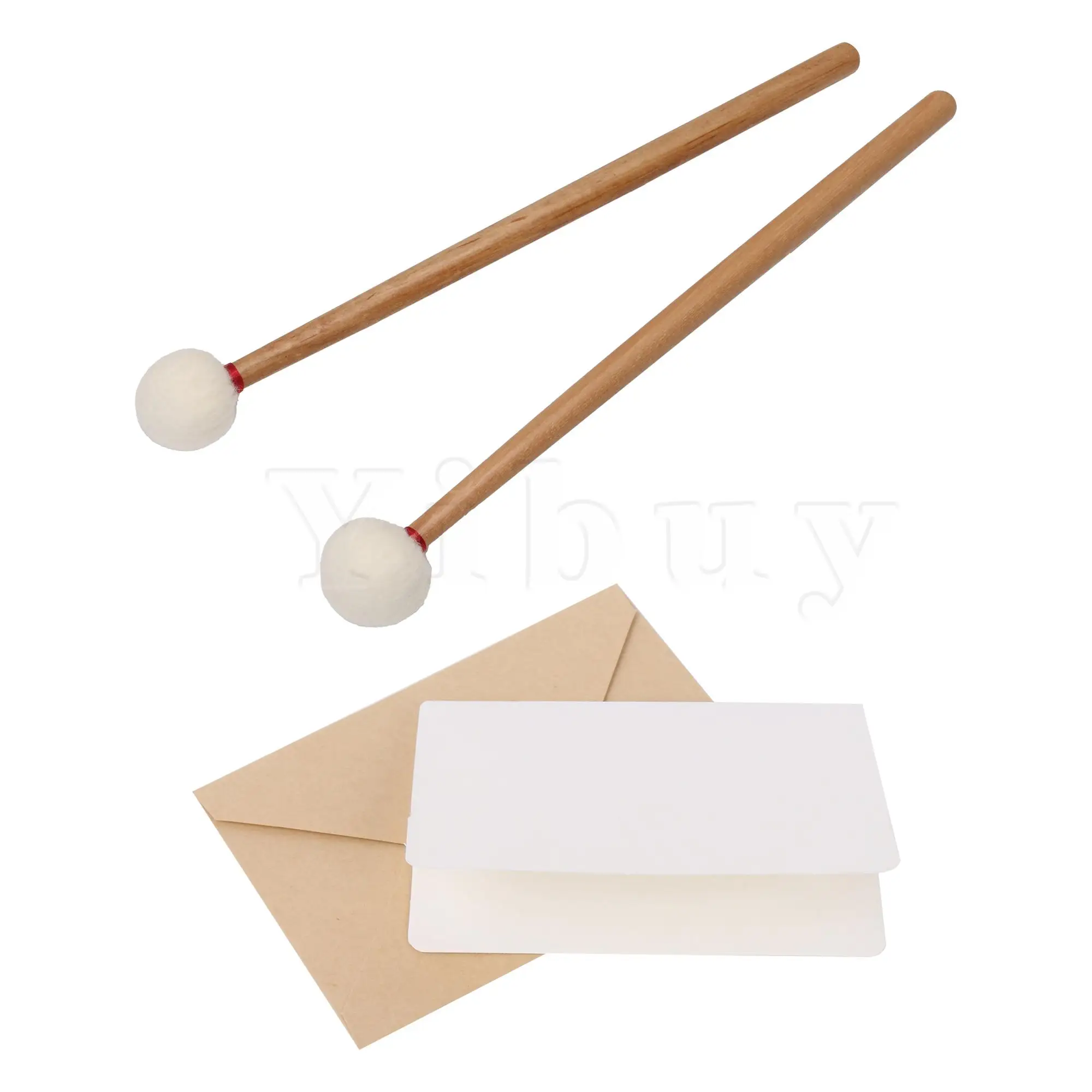 Yibuy 2Pcs Timpani Stick Mallet 14 Inch Felt Head w/ Greeting Card & Envelope