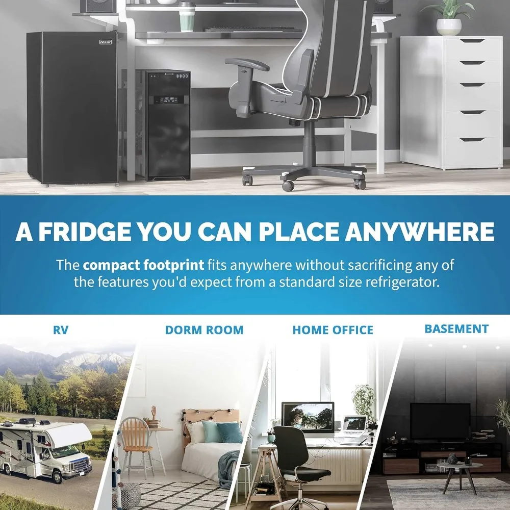 نيفير 3.3 كو. قدم. ثلاجة صغيرة مدمجة مع حجرة مبردة، معتمدة من Energy Star، ثلاجة بباب واحد، موزع علب،