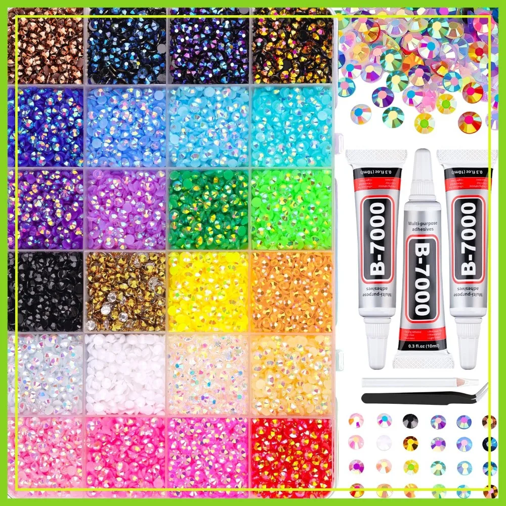 

34000Pcs Resin Jelly Rhinestones, Multicolor 3mm Flatback Gems for Diamond Art, with 3 B7000 Glue for Crafting