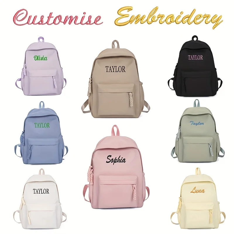 개인화 된 사용자 정의 텍스트 배낭 소녀 책가방 사용자 정의 가능한 수 놓은 이름 어린이 배낭 학교 및 선물을위한 대용량
