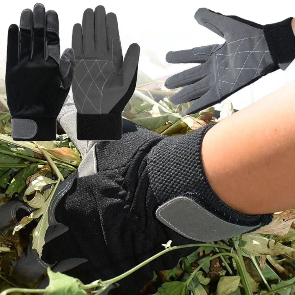 

Leather Working Goves Durable Black Gardening Protective Mittens Breed Nonslip Work Safe Glove