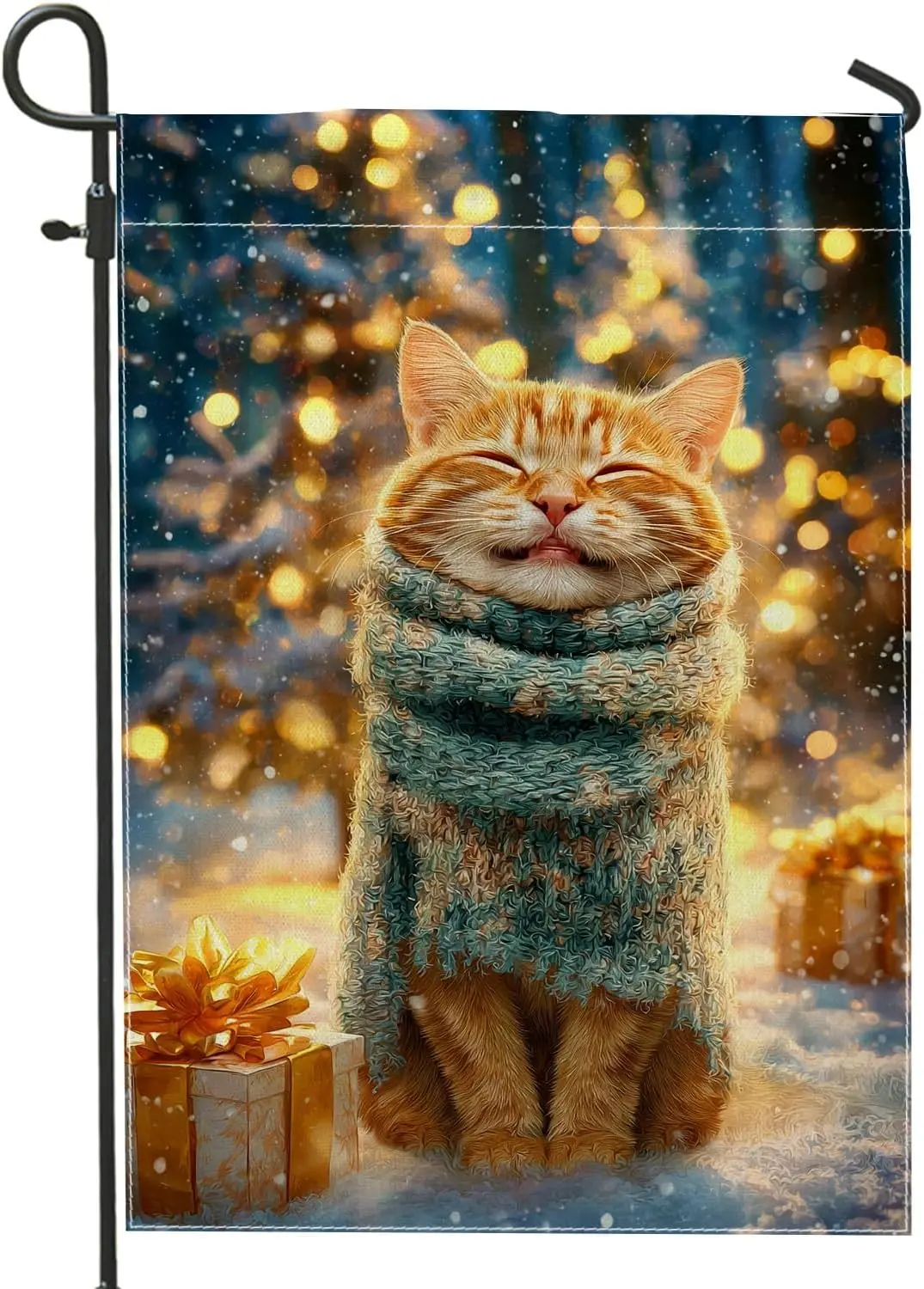 Cat Garden Flag, Winter Festive Scarf Christmas Tree Xmas Orange Burlap Double Sided Small Garden Yard Flag for Outdoor Pati PPM