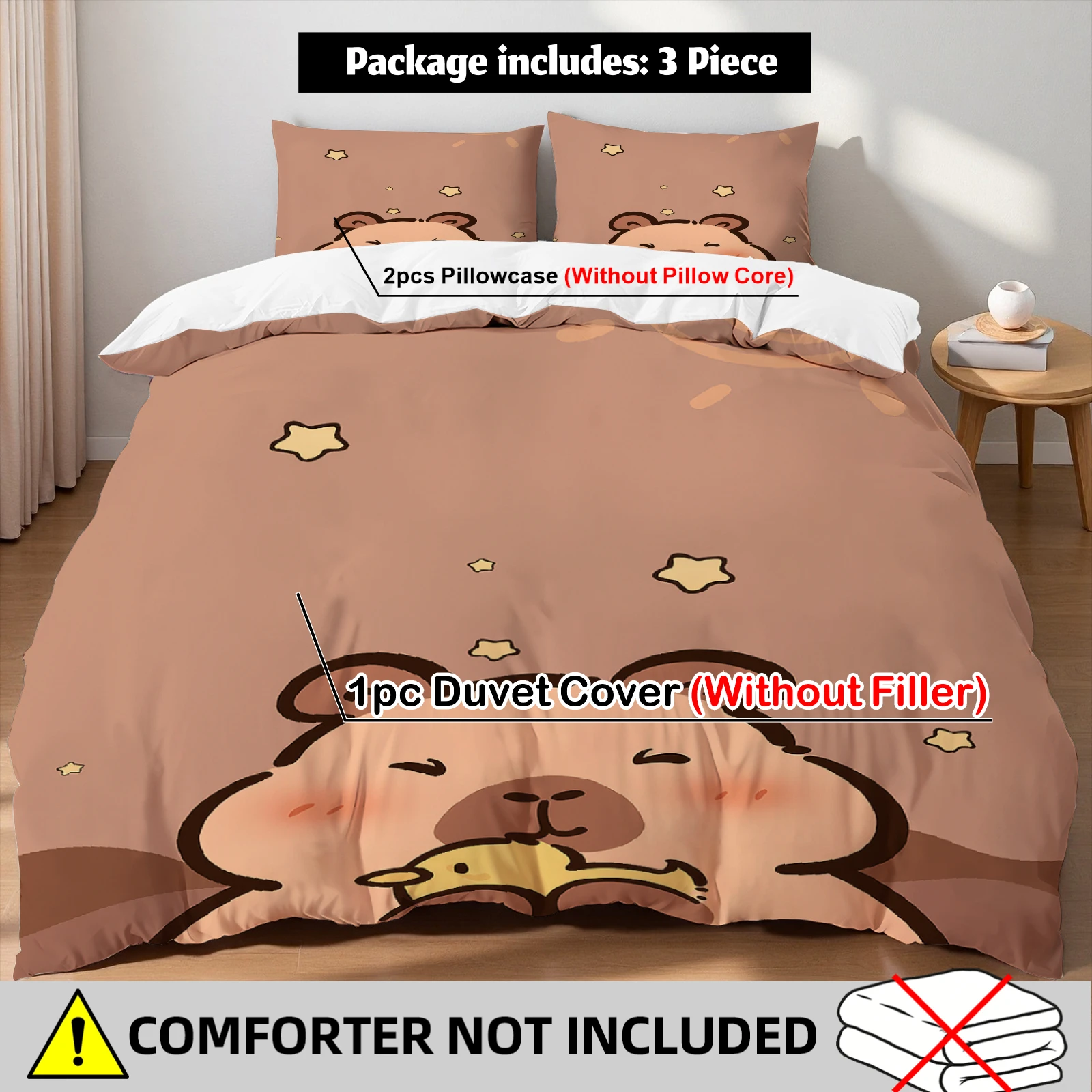 Kawaii Capybara Bedding Set Starry Cozy Duvet Cover Set With Pillowcases For Capybara Lovers Bedroom Decor Twin Queen King Size