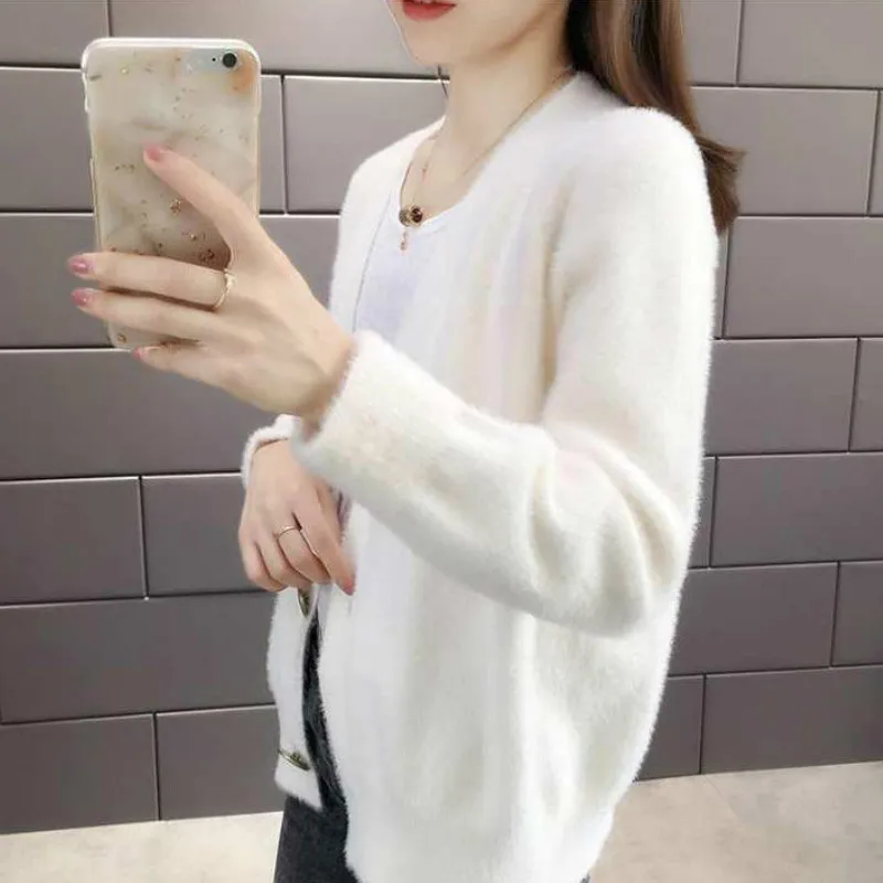 Sweater Women's Loose, Comfortable, Simple and Warm All-match Elegant Knitted Cardigan Autumn and Winter V-neck Ulzzang New Chic