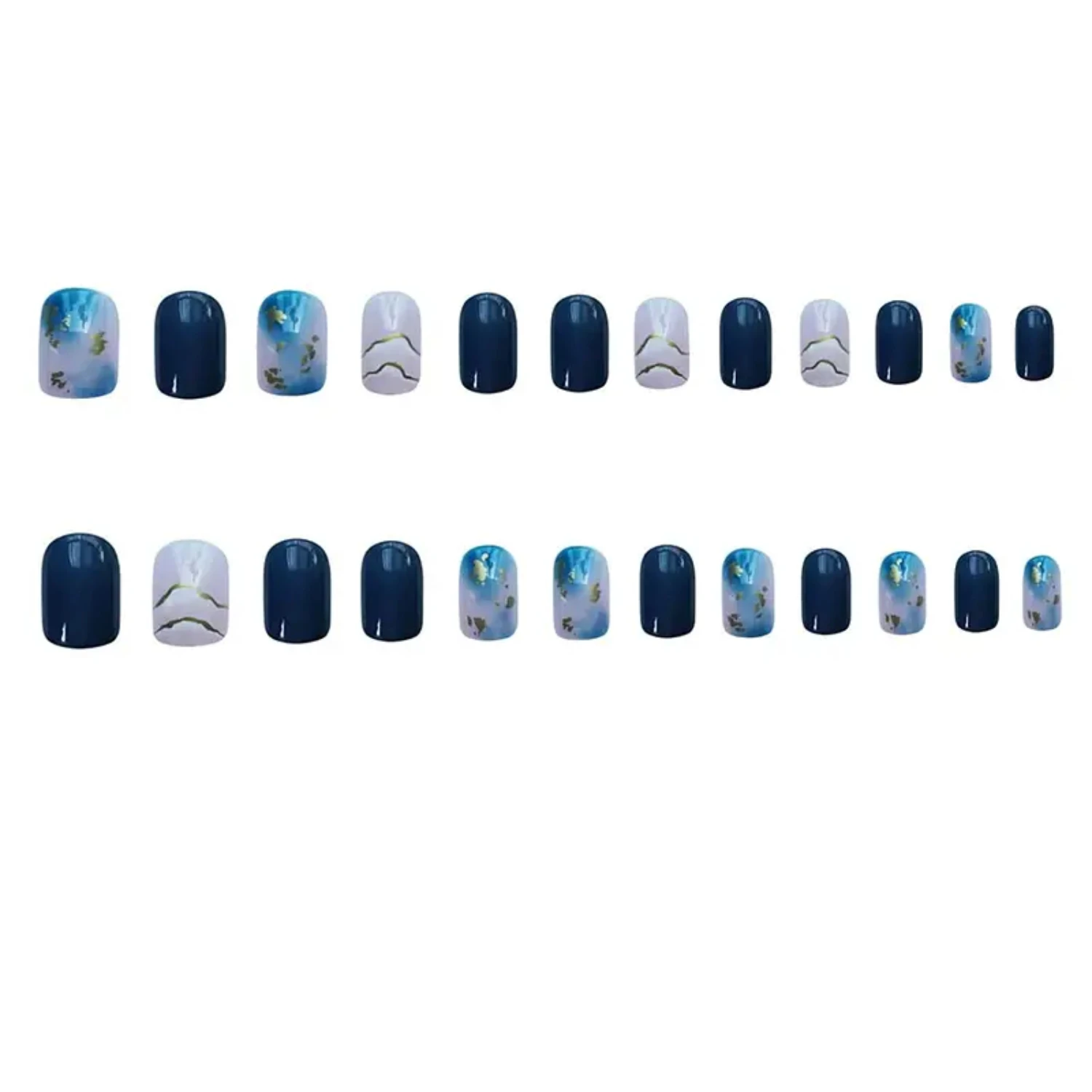 Elegant 24 Pcs Dark Blue Short Square False Nails Set with Nail File and Tape for Perfect Manicure