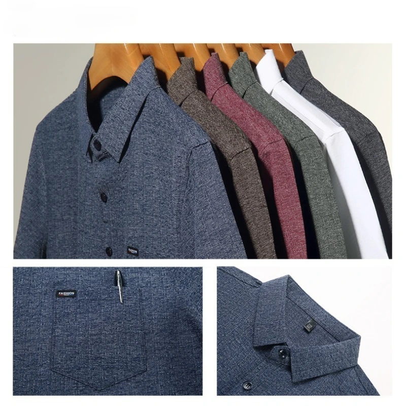 Men's Mulberry Silk Dress Shirts Short Sleeve Non Iron Wrinkle Linen Shirt Breast Pocket Tops Casual High End Quality Clothing