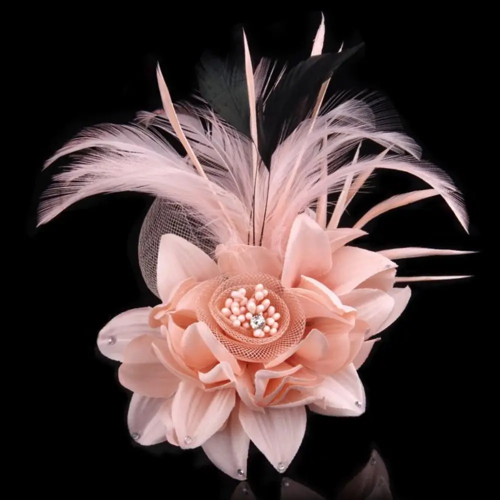 Simulated Net Flowers Fascinator Hat Vintage Feather Multi-color Alice Hair Tie Clip Feather Hairpin Women's Clothing Girls