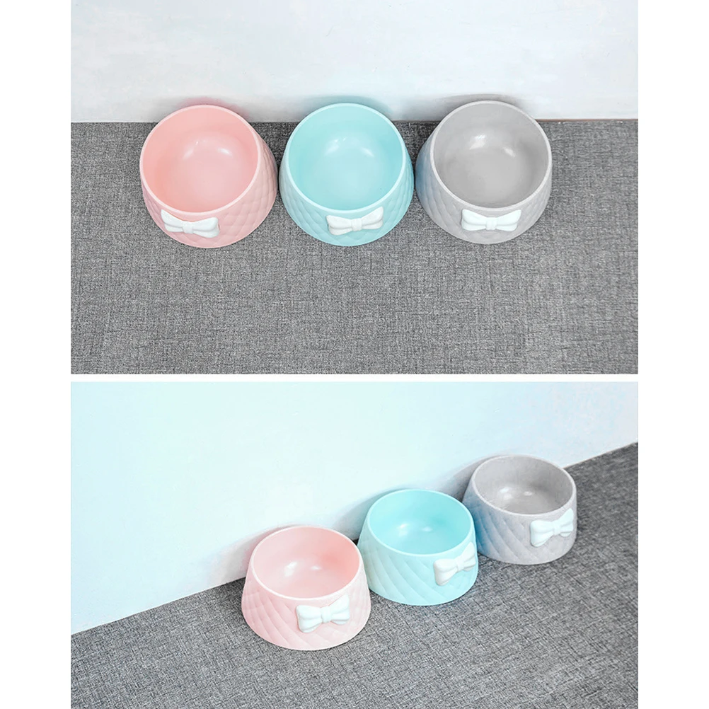 

2Pcs Round Dog Cat Pet Feeder Bowl Plastic High Quality Easy Clean With Beautiful Bow Decor