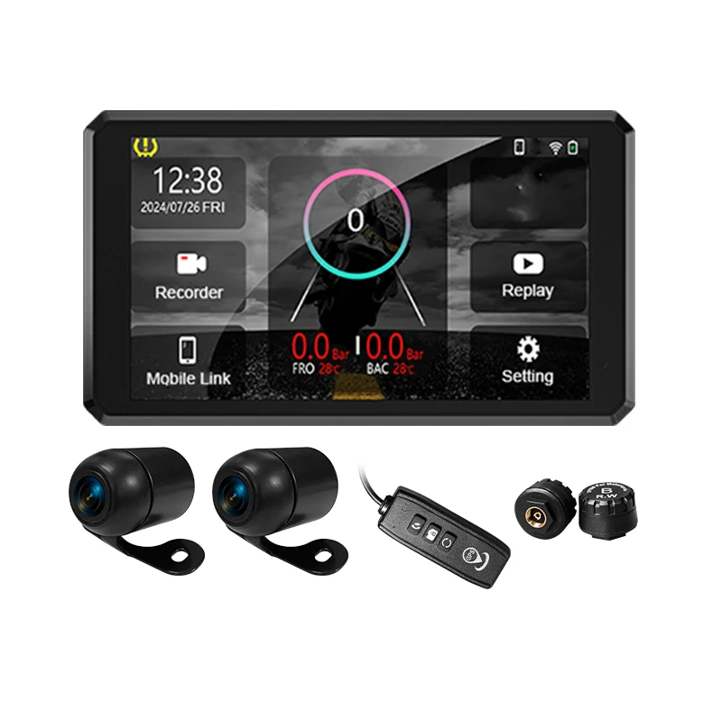 Motorcycle Carplay-5.5 Inch GPS Navigation Display Touch Screen Waterproof GPS Dual Cameras TPMS Support Carply & Android Auto