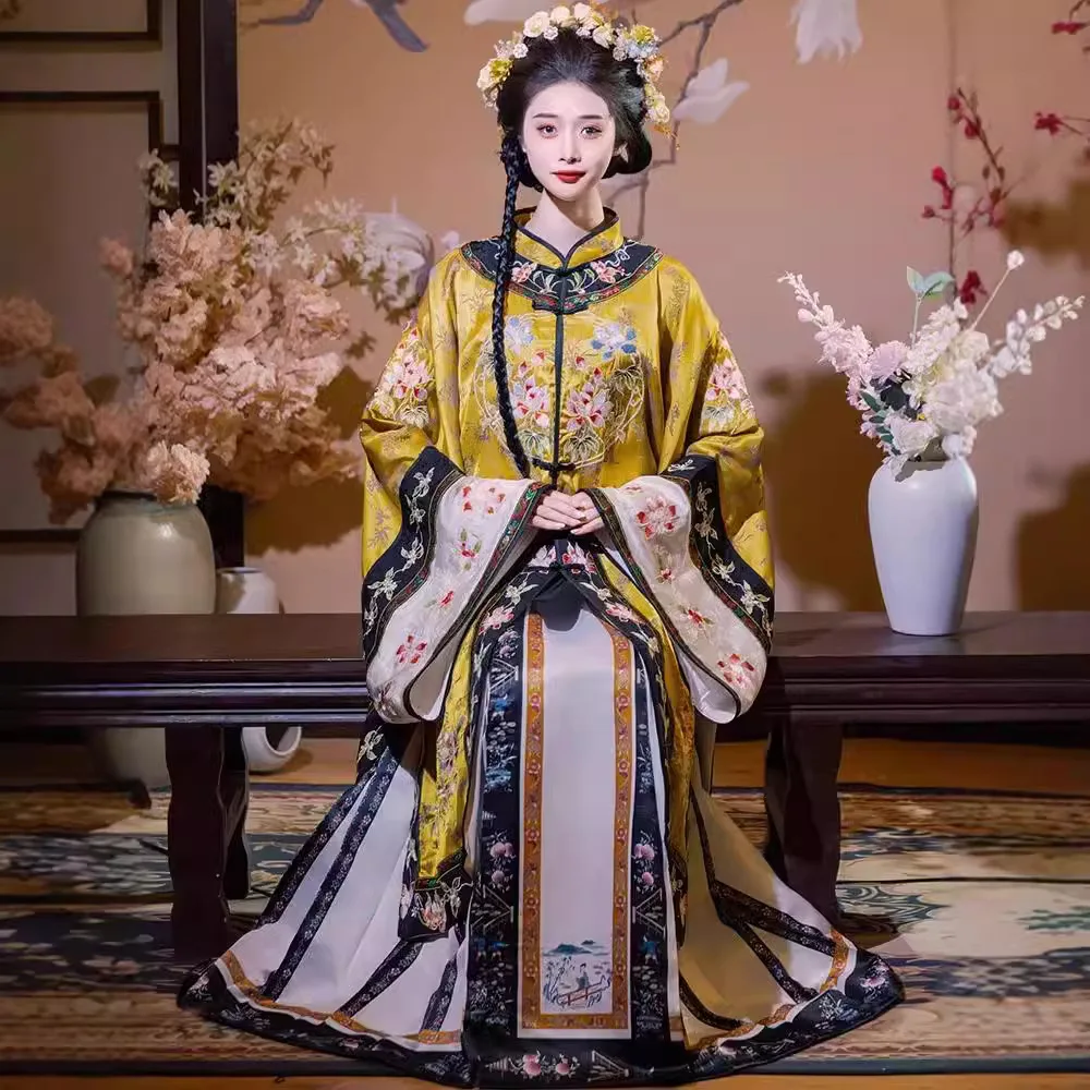 

Hanpingyao Jinshang Young Mistress Clothing Placket round Neck Qing Dynasty Horse-Face Skirt Heavy Industry Long Embroidery Suit