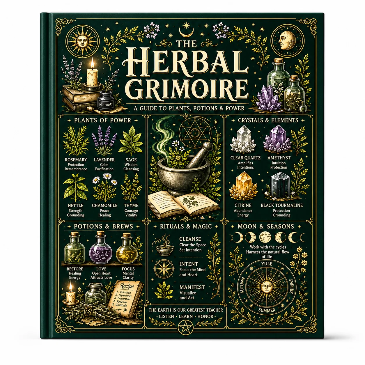 Herbalism Reference Handbook Plant Crystal Knowledge Guide Unique Botany Gift Natural Botanical Collection Book for Enthusiasts