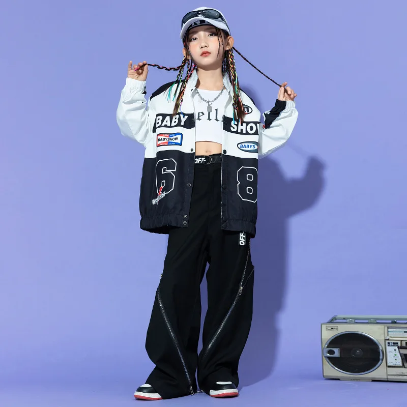 Hip Hop Clothing Boys Girls Jazz Dance Costume Long Sleeve Jacket Tops Baggy Pants Kids Hip Hop Performance Wear Rave Clothes