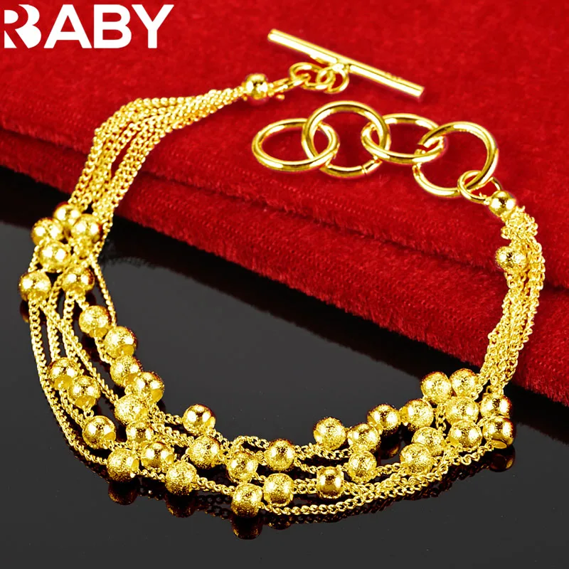 

URBABY 925 Sterling Silver 18K Gold Frosted Grape Beads Bracelets For Women Wedding Party Charms Jewelry Fashion Accessories
