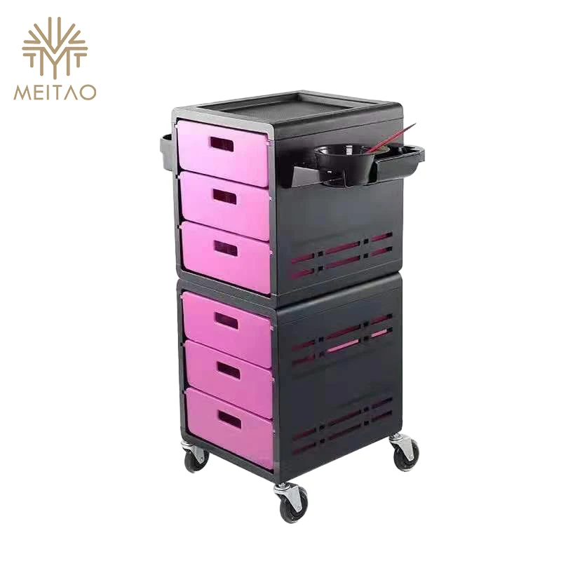 Double-Layer Salon Trolley Cart with 8 Drawers and Tool Holders, Rolling Hairdresser Storage Cabinet for Beauty Spa Use