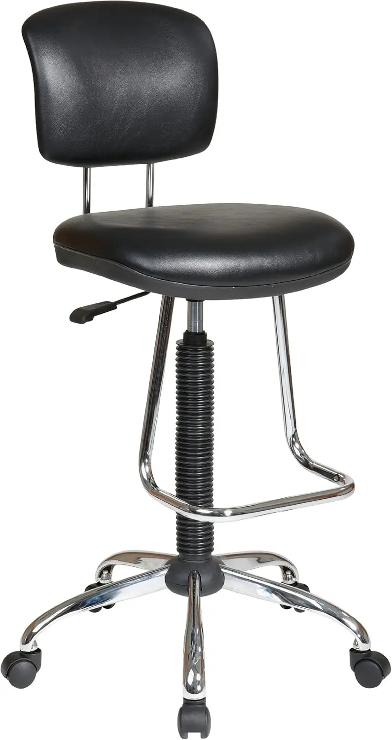 

Office Star Series Pneumatic Drafting Chair With Vinyl Stool And Back, Heavy Duty Chrome Teardrop Footrest, Black