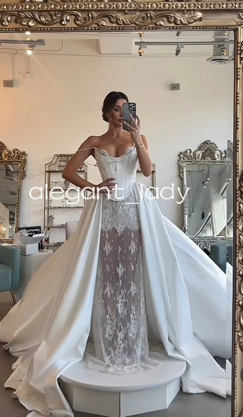 Gorgeous Princess Wedding Dresses With Overskirt Boning Corset Lace-up Garden Church Bridal Gowns vestidos novias boda customsiz