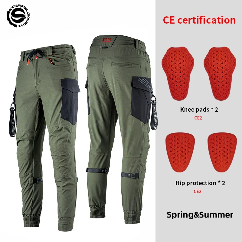 

Star Field Knight Green Motorcycle Riding Pants Summer Breathable New Men's Trousers With CE Armor Protective Gears Accessories