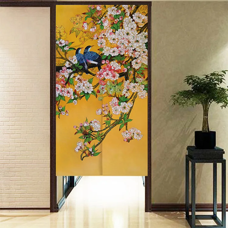 

Chinese Ink Style Flower and Bird Pattern Door Curtain Japanese Noren Half Curtain