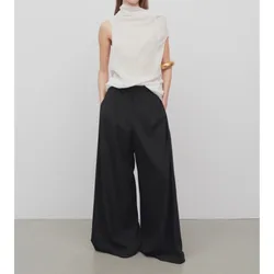 Women's Side Pleated Wool Blended Wide Leg Pants, New Straight Leg Loose Pleated Skirt Pants, Autumn and Winter 2024