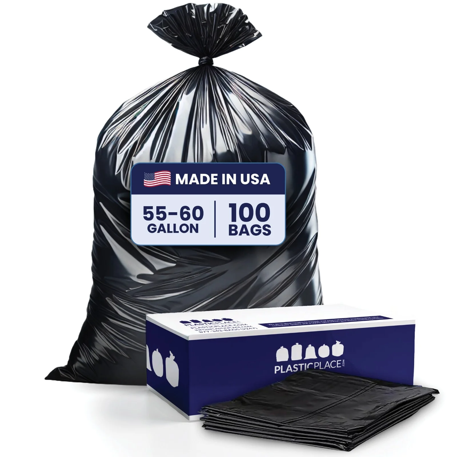 

55-60 Gallon Trash Bags - Black, Case of 100 Garbage Bags