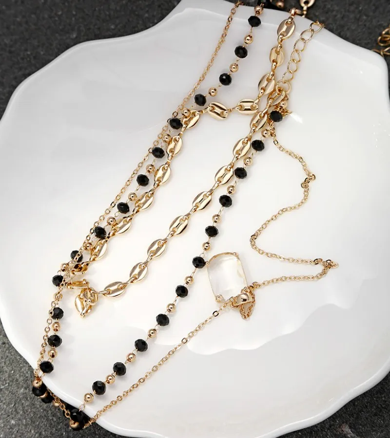 xingchenyi-Square Rhinestone Multi -layer Long Necklace , Jewelry Retro Necklace，Square Rhinestone Pendant for Men and Women，Gif