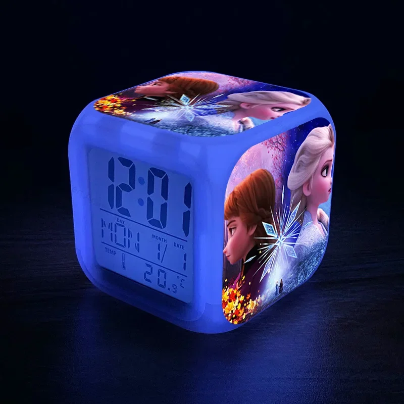 Frozen 2 Elsa Anna Anime Figures LED Digital Alarm Clock Night Light Disney Cartoon Toys Alarm Clock for Children Birthday Gifts