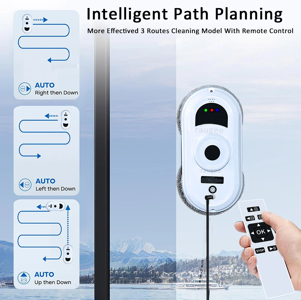 Robotic Window Cleaner Smart Window Robot Cleaner Clean Glass 2800Pa Electric Window Washer Robot with Remote Control for Home