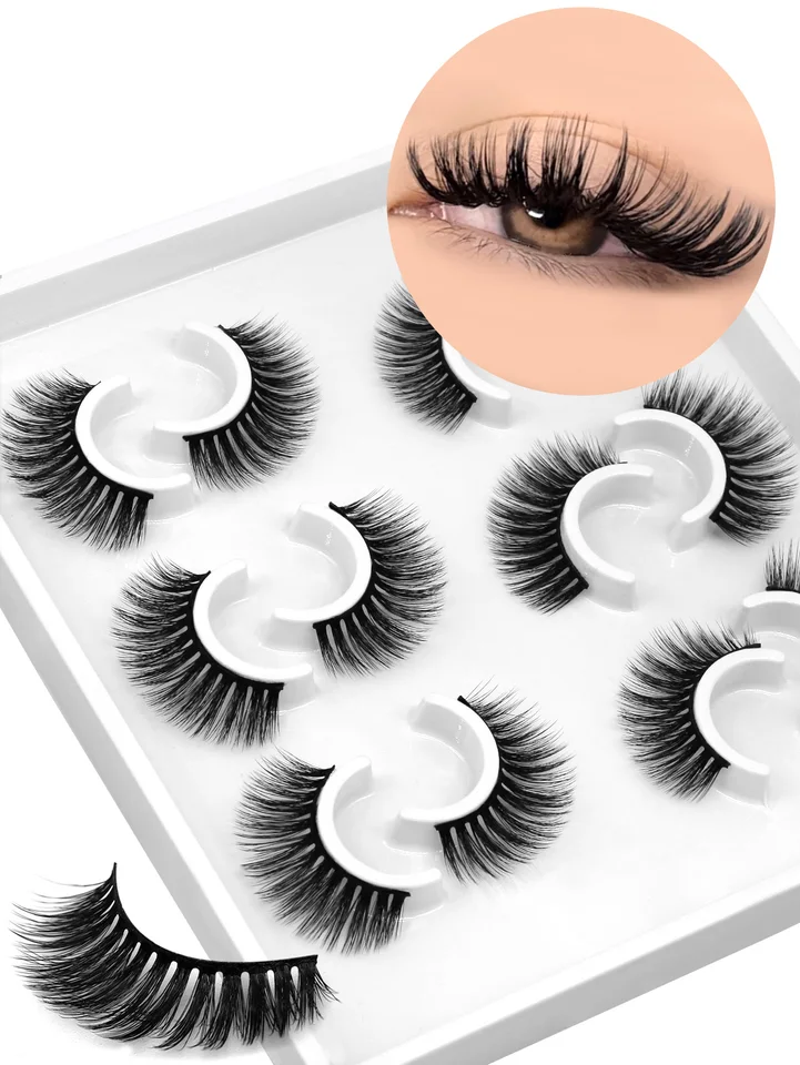 GROINNEYA 3D Pestañas Postizas Naturales Ojo de Gato Pestañas Esponjosas Suaves Cruzadas 6 Pares Pestañas Manga Pestañas Naturales Extensión 6