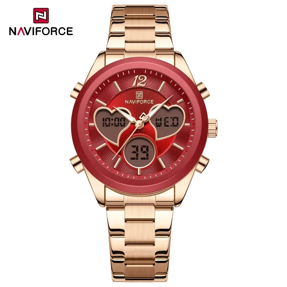 

NAVIFORCE NF5045S Girlfriend Gifts Clock Women Watch Unique Design of Heart-Shaped Dial Quartz Analog LCD Digital Watches