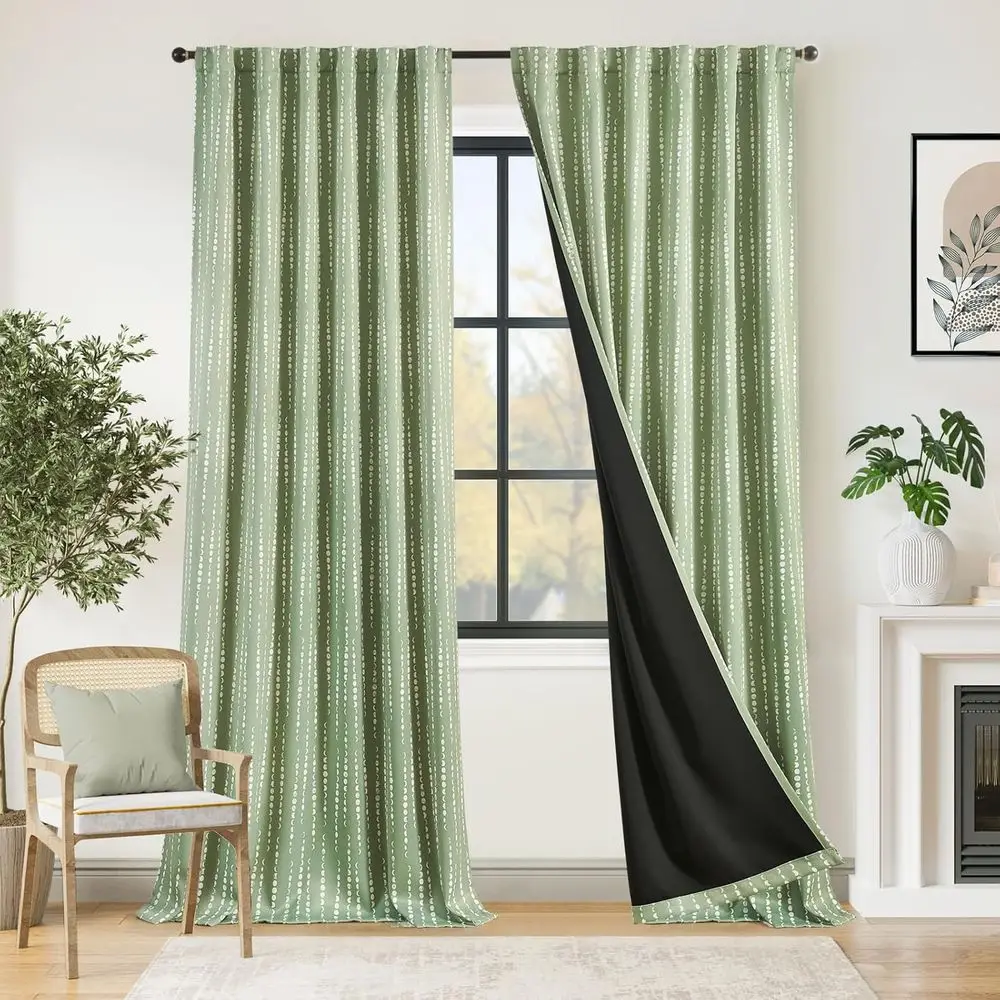 세이지 그린 보헤미안 문페이즈 커튼, 96인치 길이, 단열, 유아실용 2패널 세트