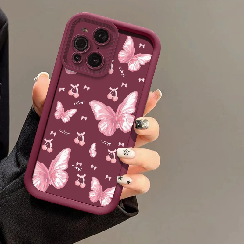 حافظة هاتف فاخرة ناعمة غير لامعة لهاتف OPPO Find X8 X5 Pro X3 Lite F21 Pro 5G F17 F9 F19 Pro Plus غطاء كرز على شكل فراشة مقاوم للصدمات #6