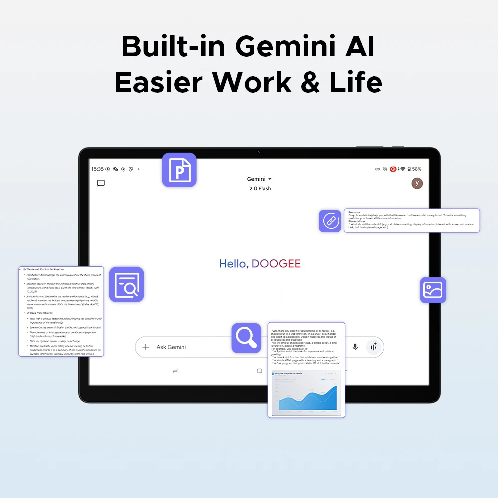 DOOGEE Tab E3 Max الكمبيوتر اللوحي Android 15 Gemini AI Quad مكبرات الصوت 14 بوصة 2.1K عرض 32 جيجابايت (8 + 24) ذاكرة الوصول العشوائي 256 جيجابايت ROM 13500 مللي أمبير بطارية