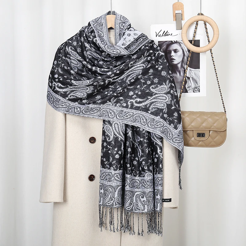 Großhandel Paisley Baumwoll schal Frauen Jacquard Cashew bedruckte Schals weibliche Quaste Retro Decke Vintage Sonnenschutz Wraps Schals – Detail 7
