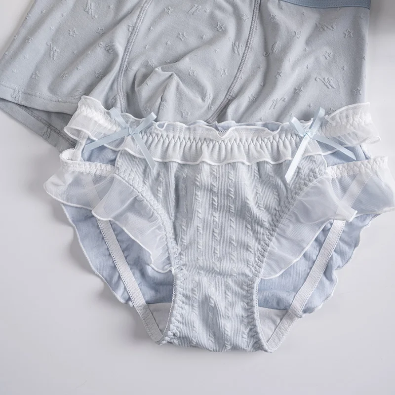 Sexy Male Female Pure Cotton Couple Set  Couple Pure Desire Panties Blue Love Lolita Underwear One Men And One Women view 4