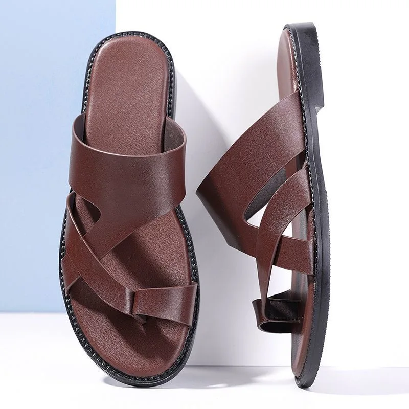 Trendy Men's Cross Strap Sandals Smooth Anti-Slip Wear-Resistant Summer Outdoor Business Casual Slip-On Slippers-HX25333 view 4