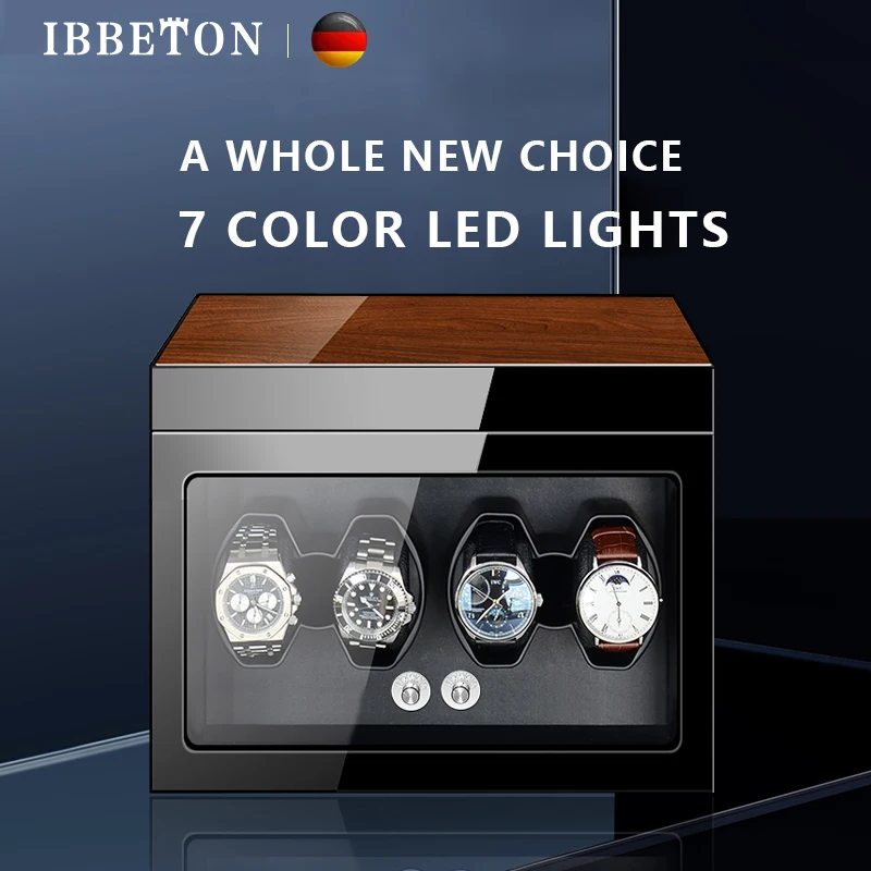 IBBETON 2/3/4/6/9 slots Watch winding case LED silent motor mechanical automatic winding watch storage box household