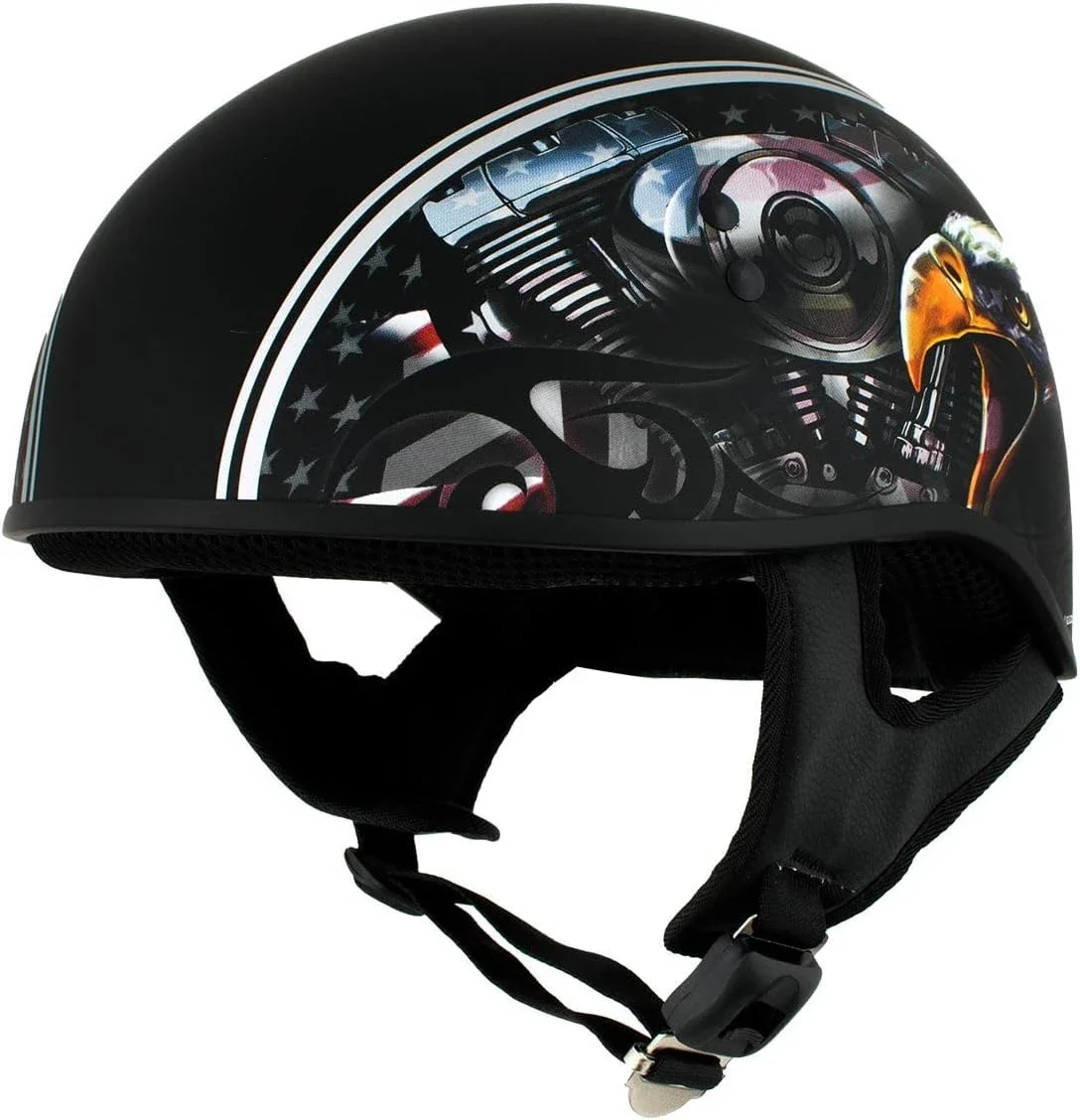 

Stylish HLD1023 'V-Twin Eagle' Flat Black Motorcycle DOT Skull Half Helmet for Men and Women Biker - Awesome, reliable protectio