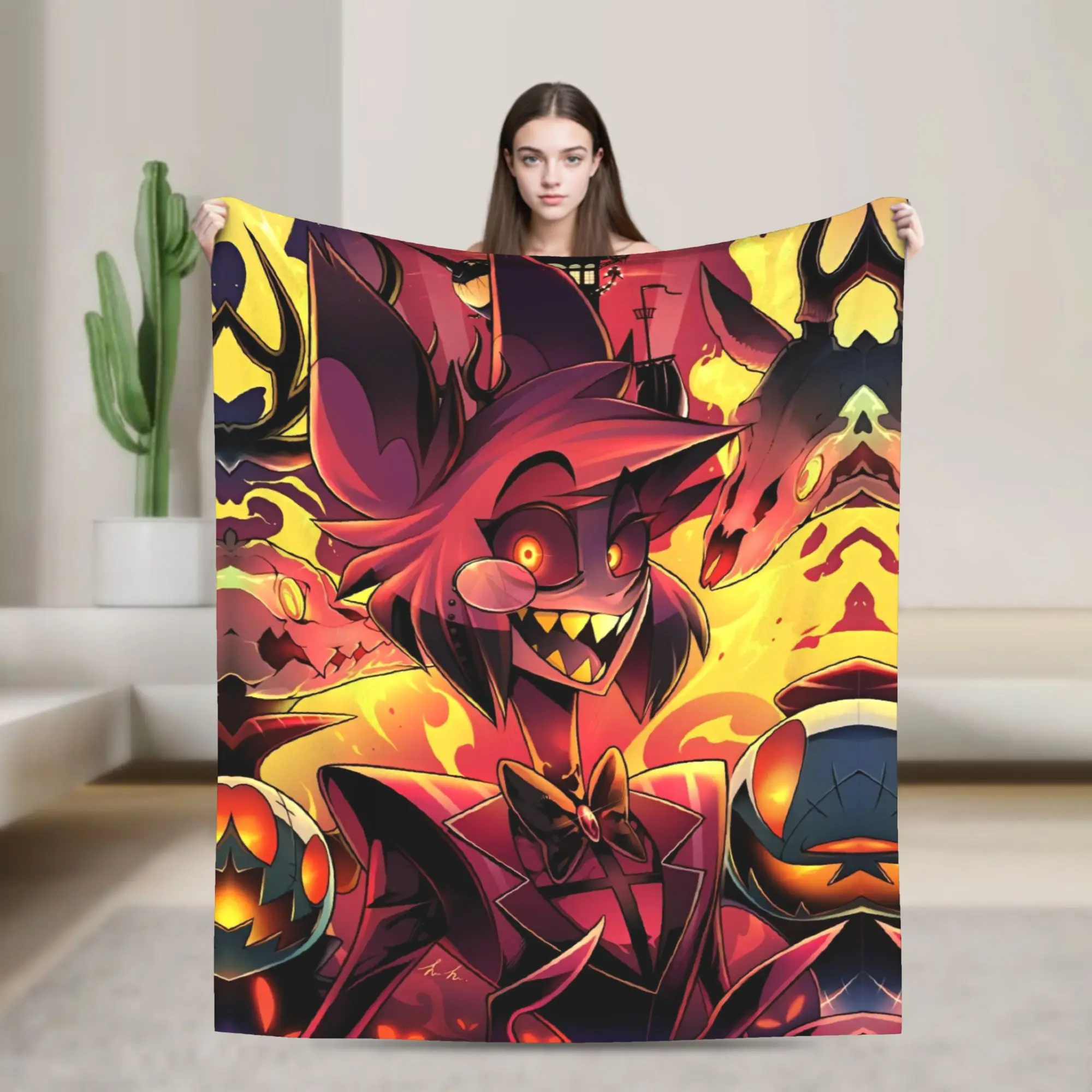 Hazbins Hotels Anime Flannel Blanket  Super Warm Throw Blanket for Home Decor Decorative Street Trend Bedspread Sofa Bed Cover