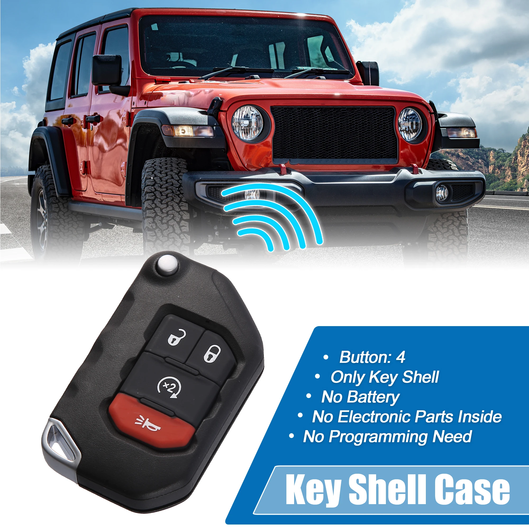 uxcell Car Remote Key Case Shell 4 Buttons Cover Tools 68416784AB OHT1130261 for Jeep Wrangler Gladiator 2018-2021 Accessory