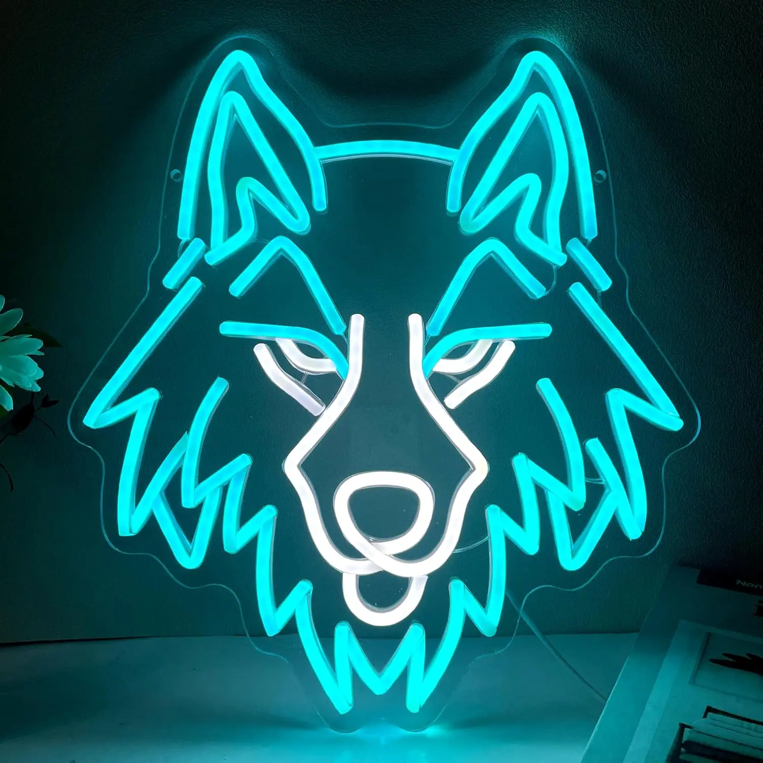 Wolf Neon Sign – Cute Animal Dimmable LED Night Light for Bedroom, Man Cave, Home Bar, Wall Decor, USB Powered Gift