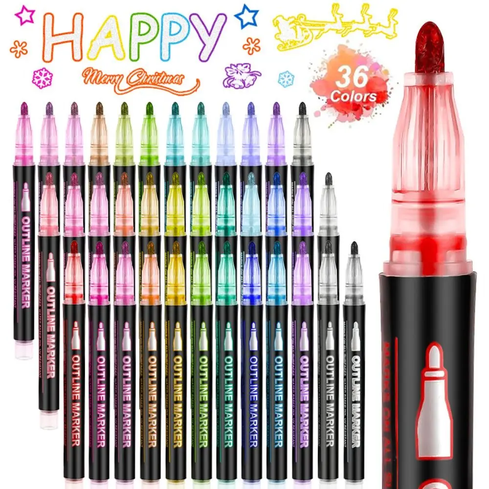 Multi Funcional Magic Contour Double Line Pen, DIY Contorno Pen Set, pintado à mão Glitter, Natal, 8 12 24 36 48 cores