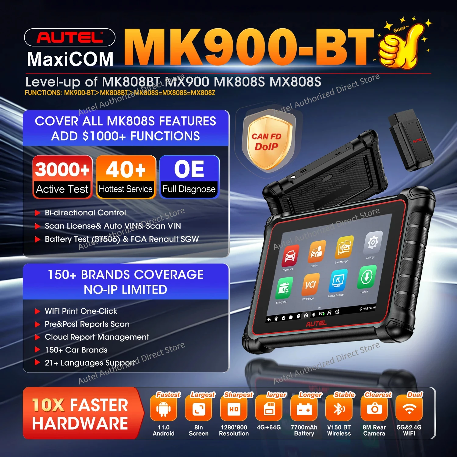 2026 Newest MaxiCOM MK900BT Car Diagnostic Tools Bidirectional Scanner, CAN FD&DoIP, 40+ Services upgraded Of MK808S MK808BT PRO